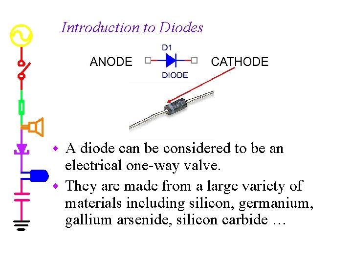 Introduction to Diodes A diode can be considered to be an electrical one-way valve.