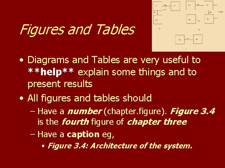 Figures and Tables • Diagrams and Tables are very useful to **help** explain some