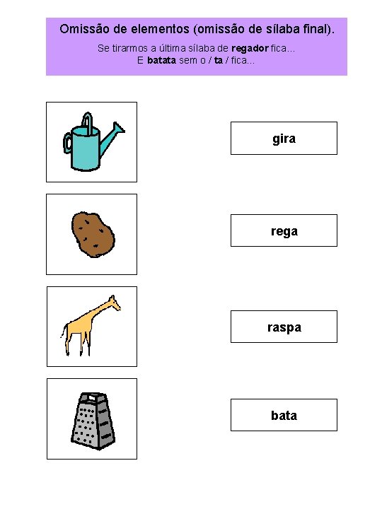 Omissão de elementos (omissão de sílaba final). Se tirarmos a última sílaba de regador