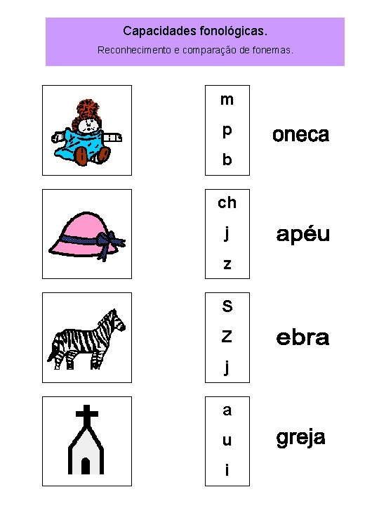 Capacidades fonológicas. Reconhecimento e comparação de fonemas. m p b ch j z S