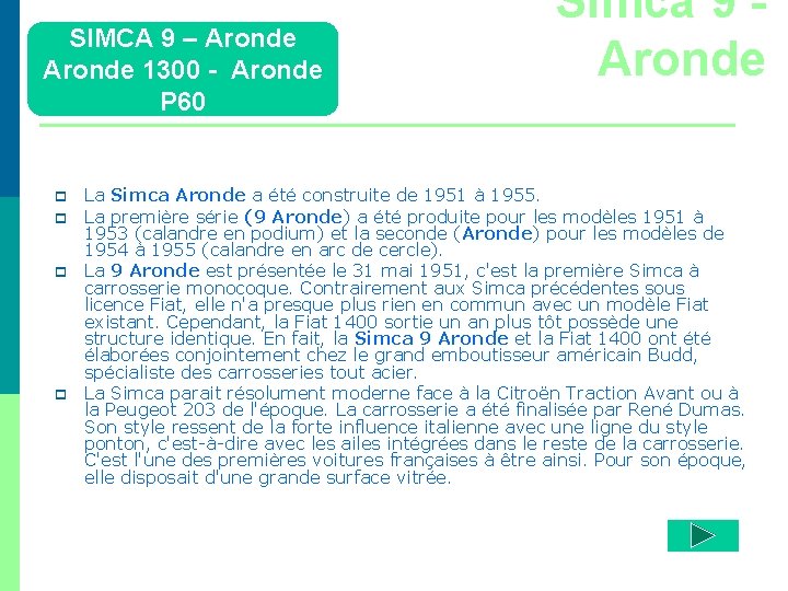 SIMCA 9 – Aronde 1300 - Aronde P 60 p p Simca 9 Aronde