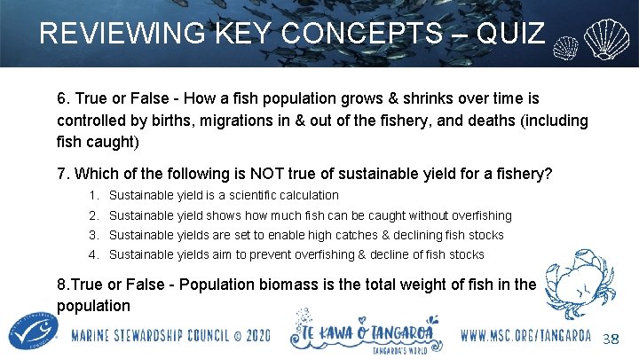 REVIEWING KEY CONCEPTS – QUIZ 6. True or False - How a fish population