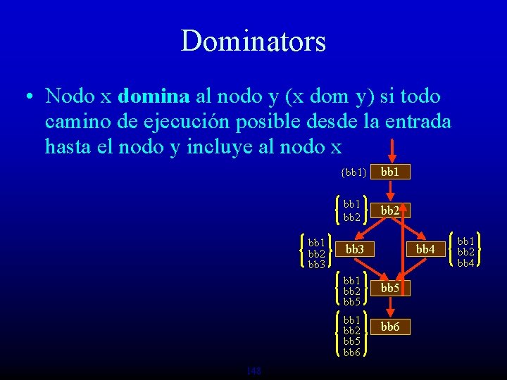 Dominators • Nodo x domina al nodo y (x dom y) si todo camino