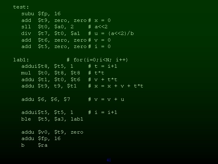 test: subu add sll div add $fp, $t 9, $t 0, $t 7, $t