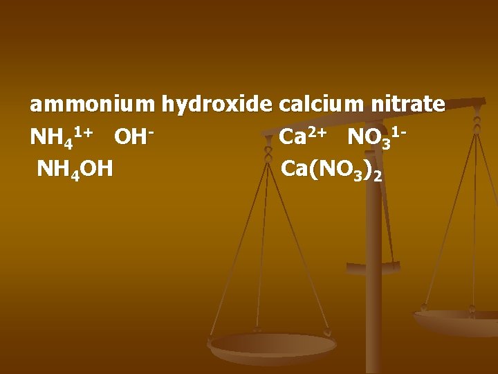 ammonium hydroxide calcium nitrate NH 41+ OHCa 2+ NO 31 NH 4 OH Ca(NO ammonium hydroxide calcium nitrate NH 41+ OHCa 2+ NO 31 NH 4 OH Ca(NO