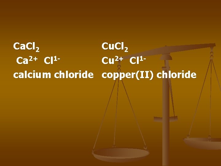 Ca. Cl 2 Ca 2+ Cl 1 calcium chloride Cu. Cl 2 Cu 2+ Ca. Cl 2 Ca 2+ Cl 1 calcium chloride Cu. Cl 2 Cu 2+