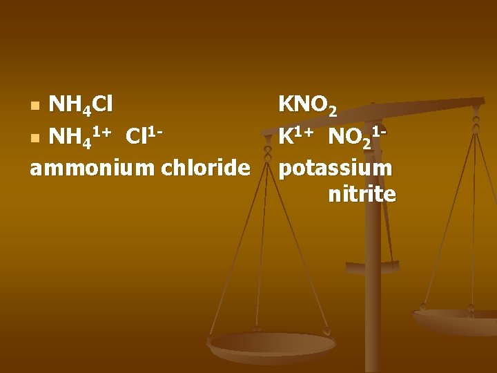 NH 4 Cl n NH 41+ Cl 1 ammonium chloride n KNO 2 K NH 4 Cl n NH 41+ Cl 1 ammonium chloride n KNO 2 K