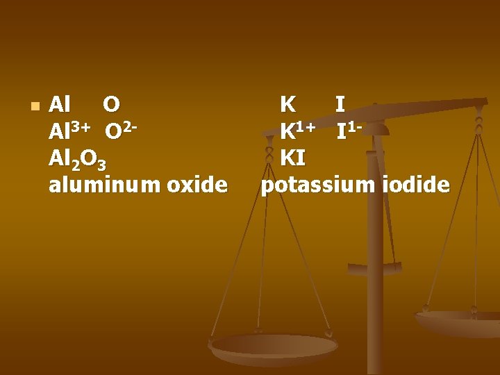 n Al O Al 3+ O 2 Al 2 O 3 aluminum oxide K n Al O Al 3+ O 2 Al 2 O 3 aluminum oxide K