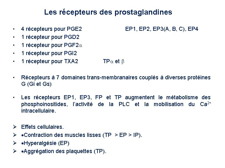 Les récepteurs des prostaglandines • • • 4 récepteurs pour PGE 2 1 récepteur Les récepteurs des prostaglandines • • • 4 récepteurs pour PGE 2 1 récepteur