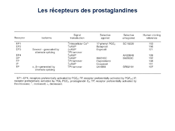 Les récepteurs des prostaglandines Les récepteurs des prostaglandines