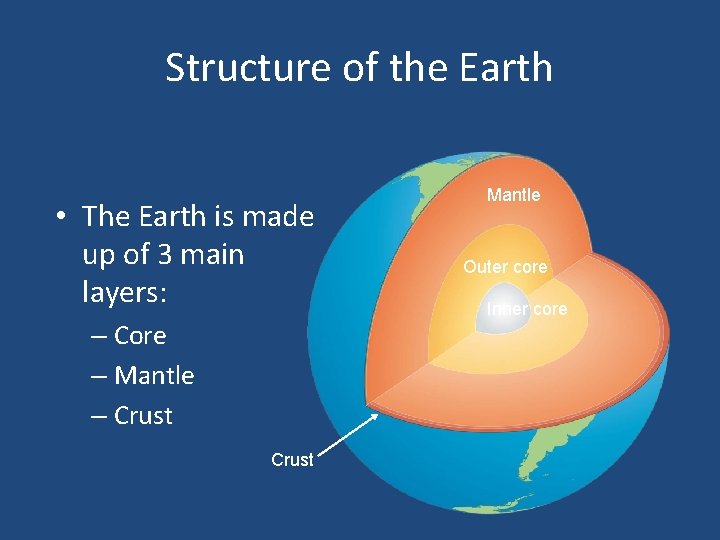 Structure of the Earth • The Earth is made up of 3 main layers: