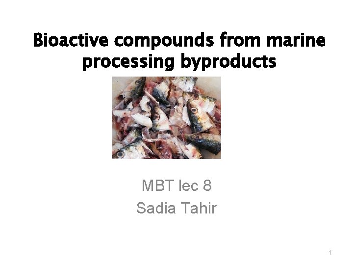 Bioactive compounds from marine processing byproducts MBT lec 8 Sadia Tahir 1 