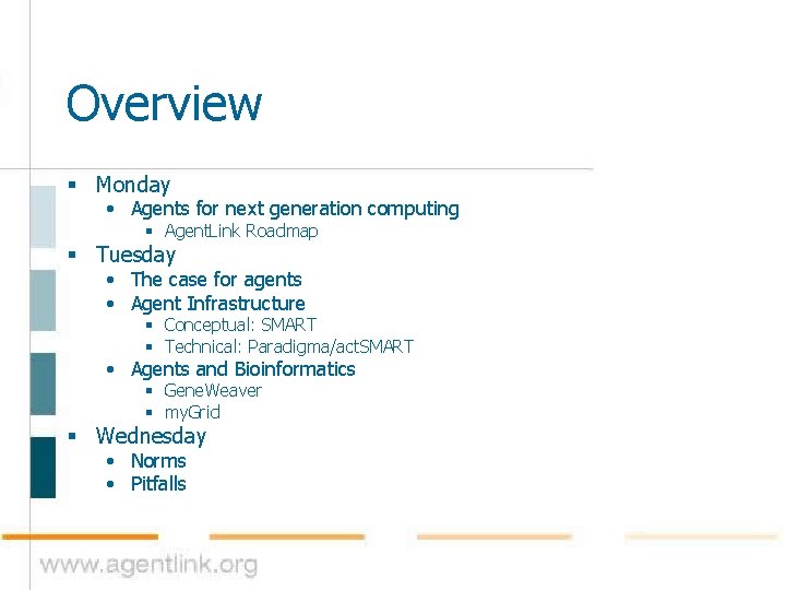 Overview § Monday • Agents for next generation computing § Agent. Link Roadmap §