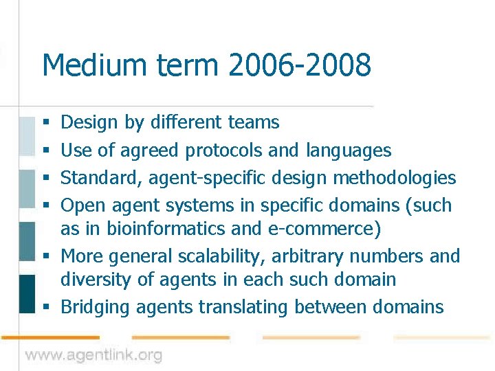 Medium term 2006 -2008 Design by different teams Use of agreed protocols and languages