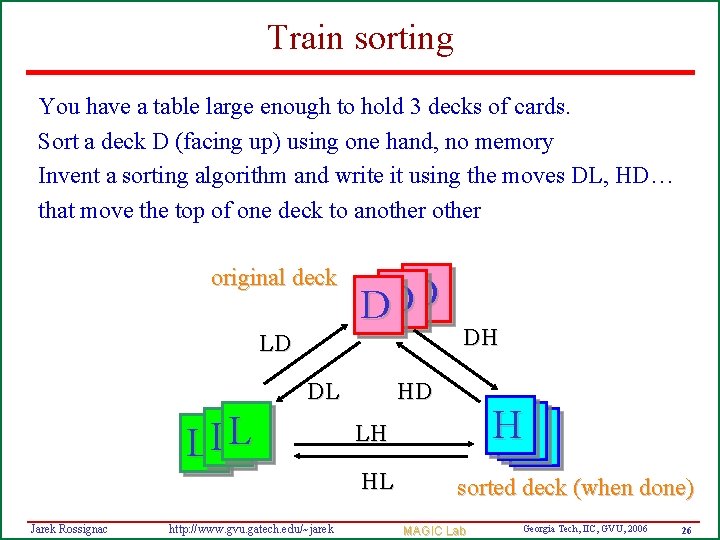 Train sorting You have a table large enough to hold 3 decks of cards.