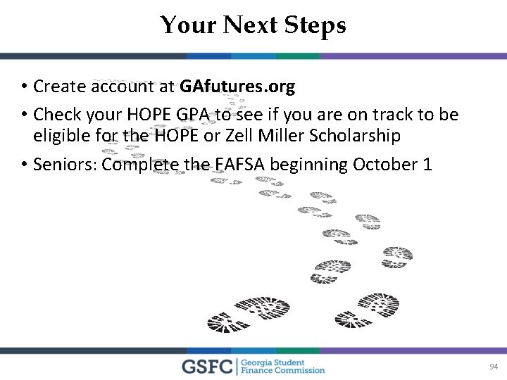 Your Next Steps • Create account at GAfutures. org • Check your HOPE GPA