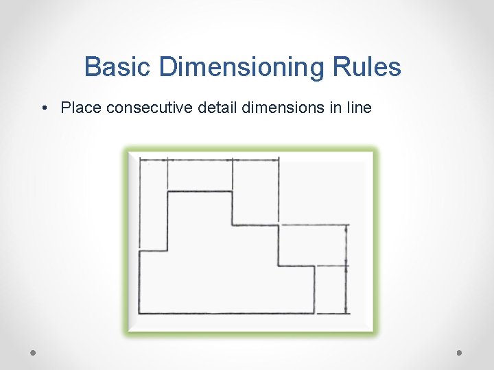 Basic Dimensioning Rules • Place consecutive detail dimensions in line 
