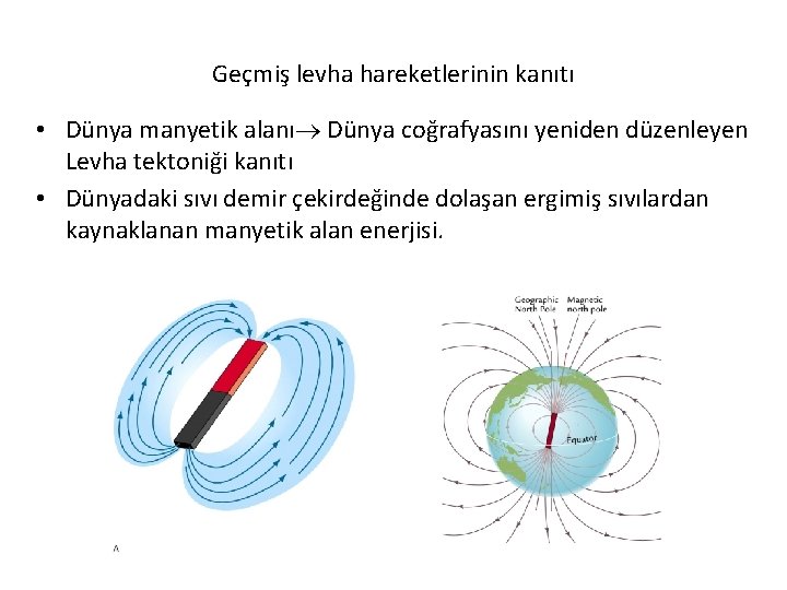 Geçmiş levha hareketlerinin kanıtı • Dünya manyetik alanı Dünya coğrafyasını yeniden düzenleyen Levha tektoniği