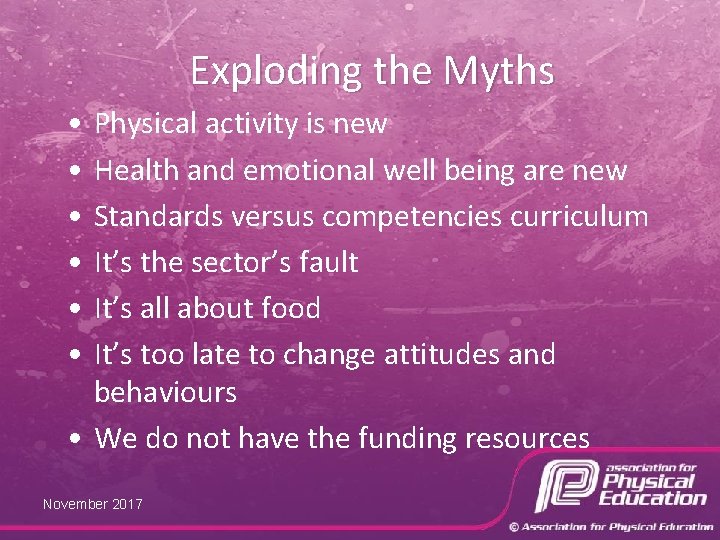 Exploding the Myths • • • Physical activity is new Health and emotional well