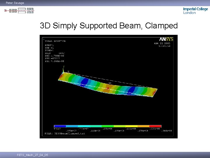 Peter Savage 3 D Simply Supported Beam, Clamped FETS_Mech_27_04_05 