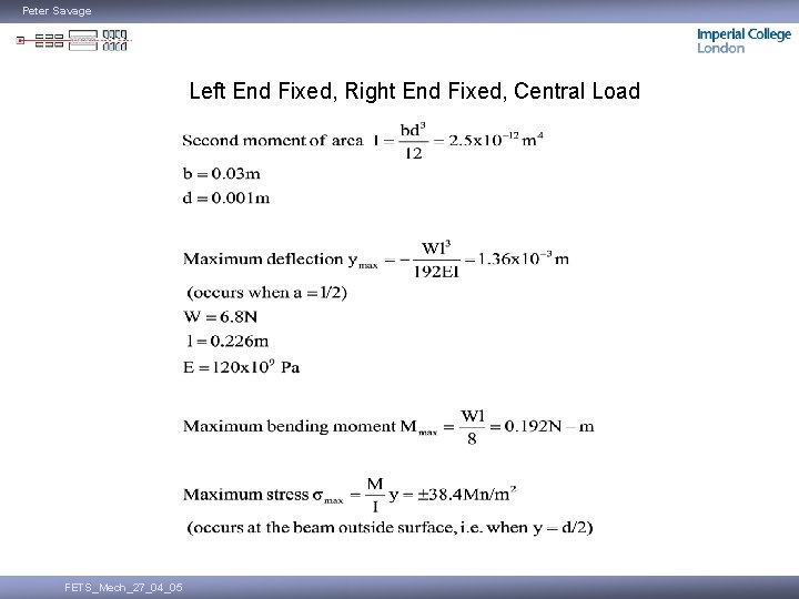 Peter Savage Left End Fixed, Right End Fixed, Central Load FETS_Mech_27_04_05 