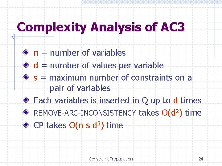 Complexity Analysis of AC 3 n = number of variables d = number of