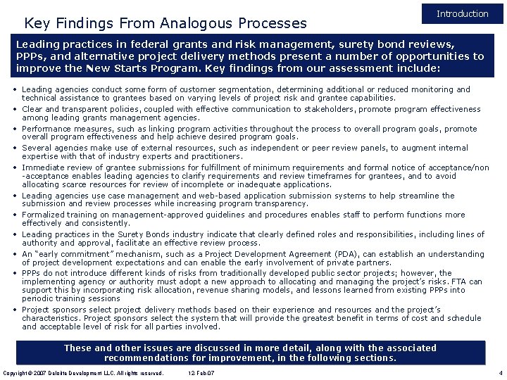 Key Findings From Analogous Processes Introduction Leading practices in federal grants and risk management,