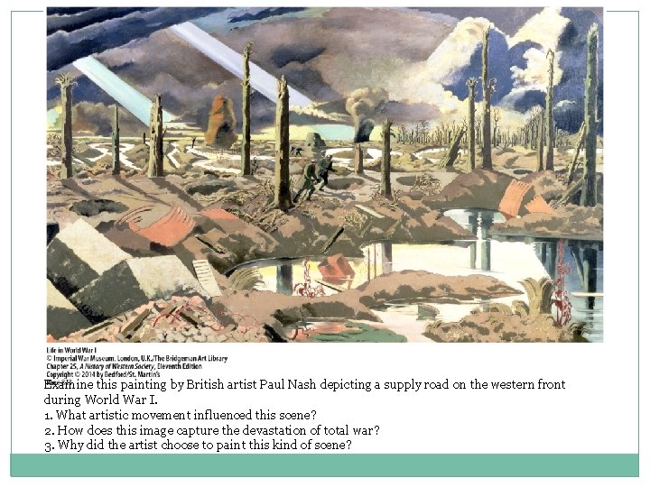 Examine this painting by British artist Paul Nash depicting a supply road on the