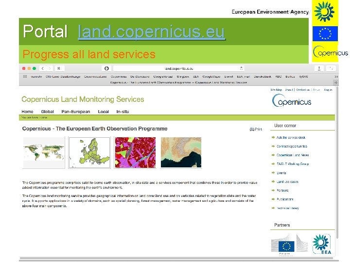 Portal land. copernicus. eu Progress all land services 