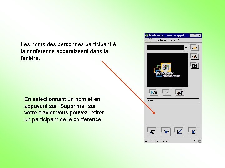 Les noms des personnes participant à la conférence apparaissent dans la fenêtre. En sélectionnant