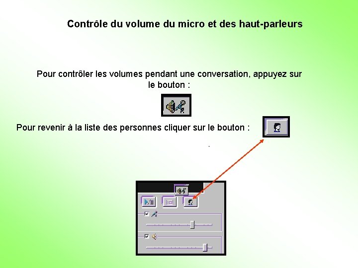 Contrôle du volume du micro et des haut-parleurs Pour contrôler les volumes pendant une