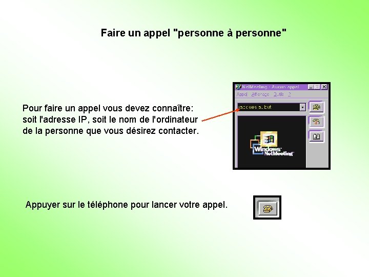 Faire un appel "personne à personne" Pour faire un appel vous devez connaître: soit