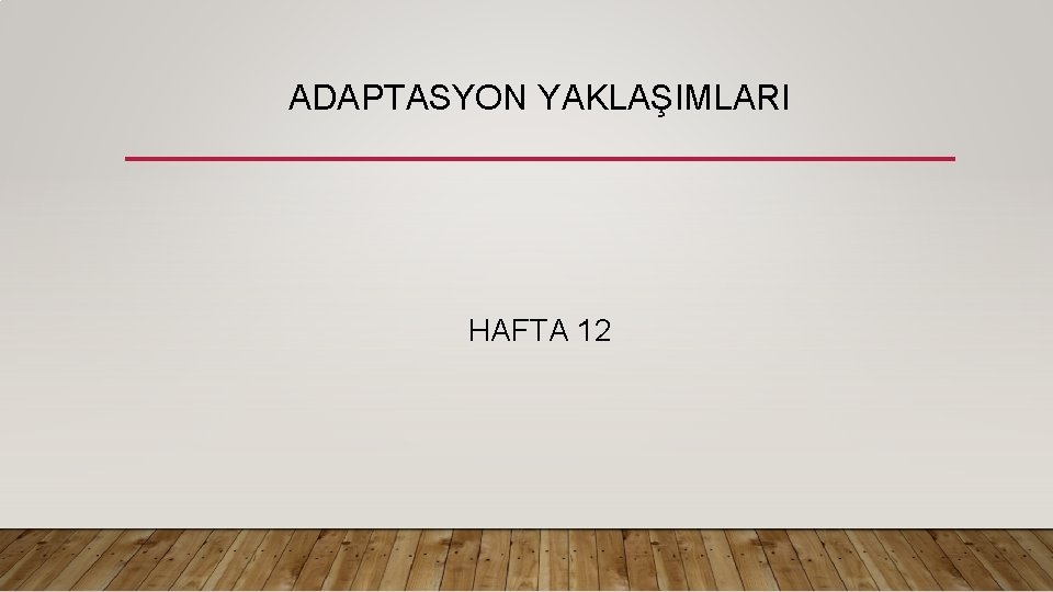 ADAPTASYON YAKLAŞIMLARI HAFTA 12 