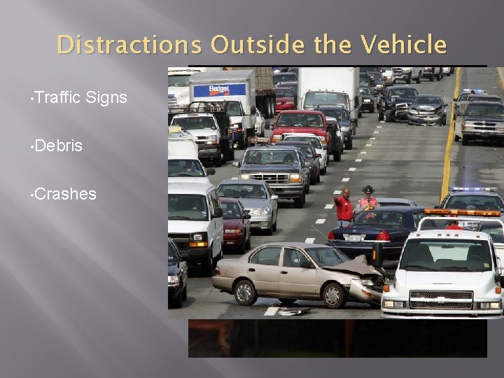 Distractions Outside the Vehicle • Traffic Signs • Debris • Crashes 