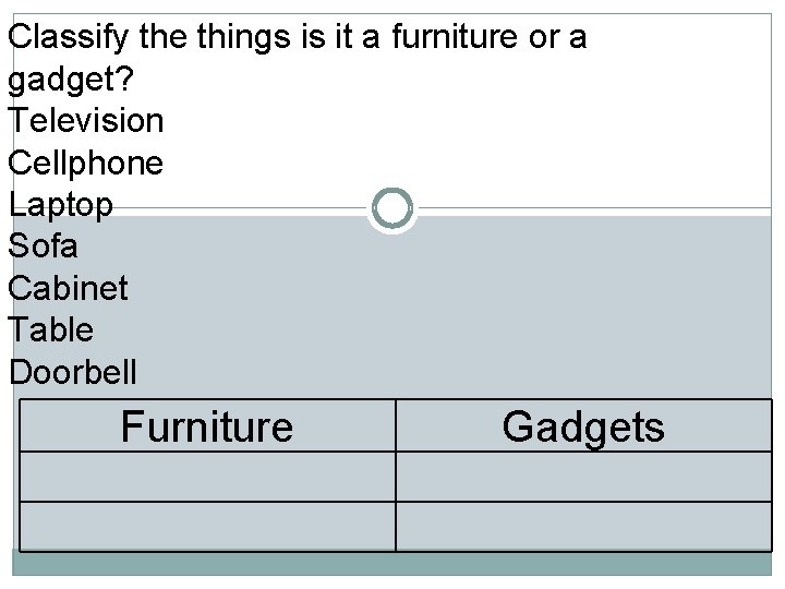 Classify the things is it a furniture or a gadget? Television Cellphone Laptop Sofa