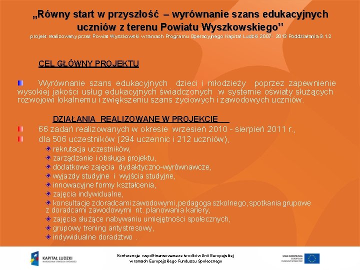 „Równy start w przyszłość – wyrównanie szans edukacyjnych uczniów z terenu Powiatu Wyszkowskiego’’ projekt