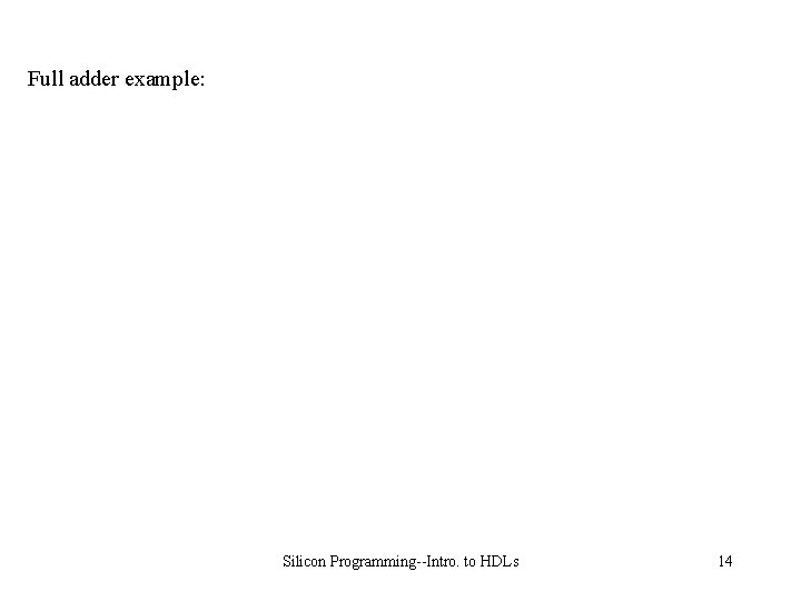 Full adder example: Silicon Programming--Intro. to HDLs 14 