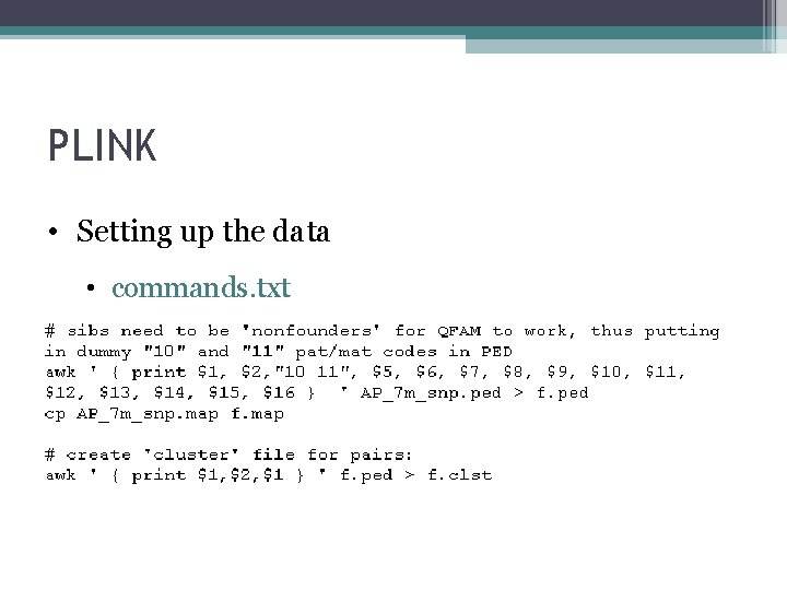 PLINK • Setting up the data • commands. txt 