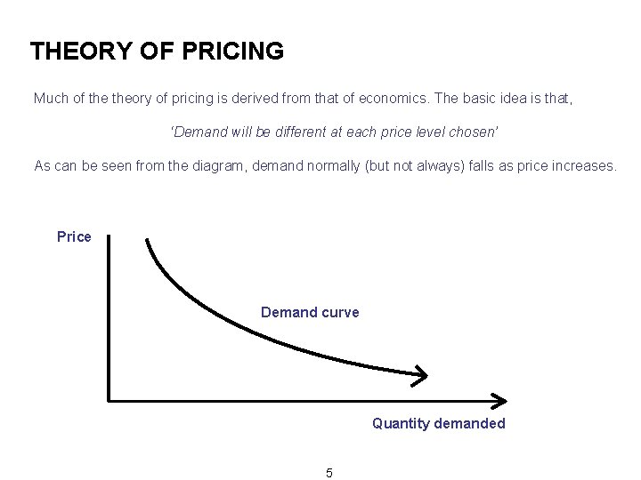 THEORY OF PRICING Much of theory of pricing is derived from that of economics.