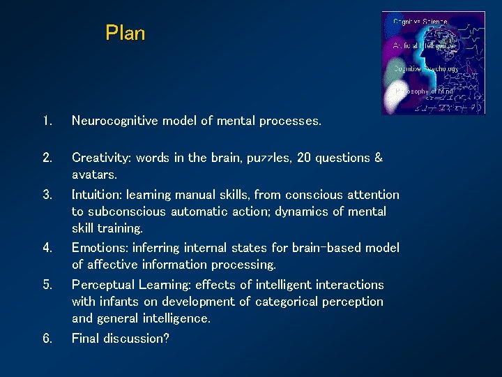 Plan 1. Neurocognitive model of mental processes. 2. Creativity: words in the brain, puzzles,