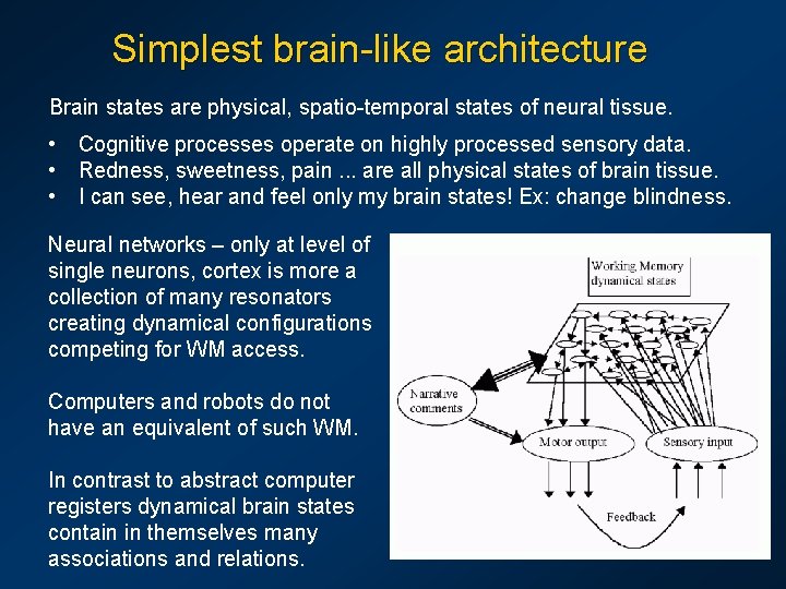 Simplest brain-like architecture Brain states are physical, spatio-temporal states of neural tissue. • •