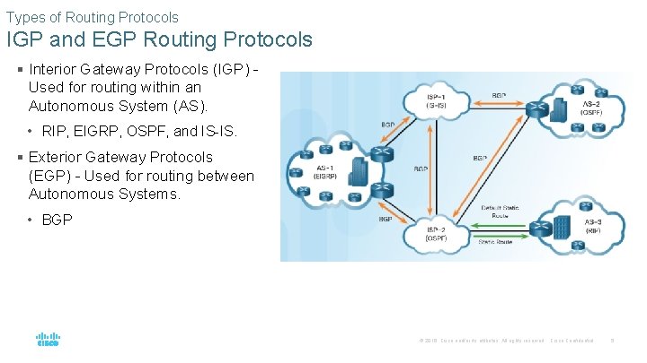 Types of Routing Protocols IGP and EGP Routing Protocols § Interior Gateway Protocols (IGP)