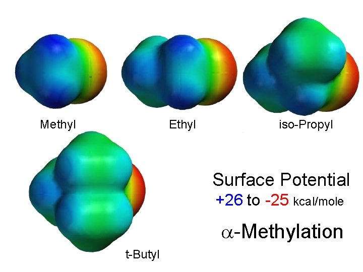 Methyl Ethyl iso-Propyl Surface Potential +26 to -25 kcal/mole -Methylation t-Butyl 