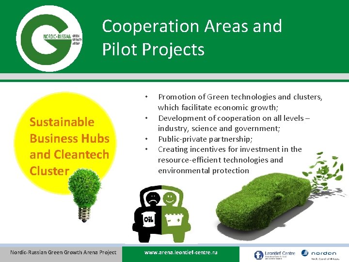 Cooperation Areas and Pilot Projects • Sustainable Business Hubs and Cleantech Cluster Nordic-Russian Green