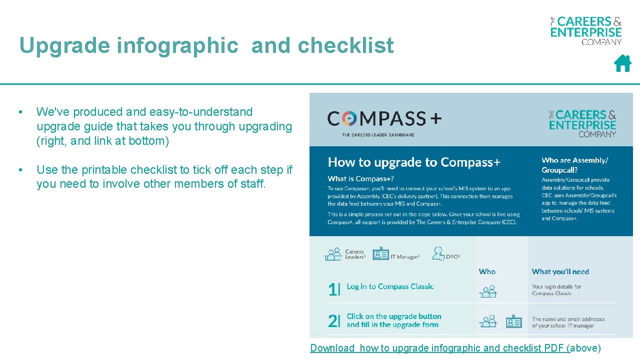Upgrade infographic and checklist • We've produced and easy-to-understand upgrade guide that takes you