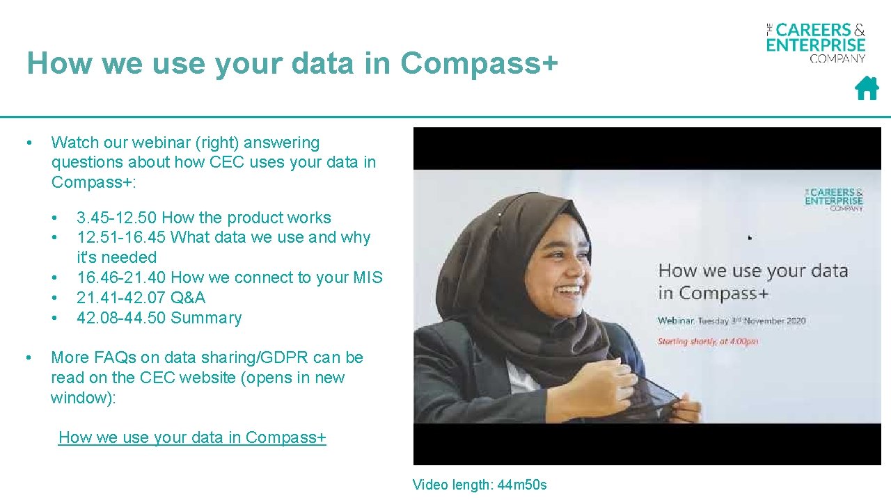 How we use your data in Compass+ • Watch our webinar (right) answering questions