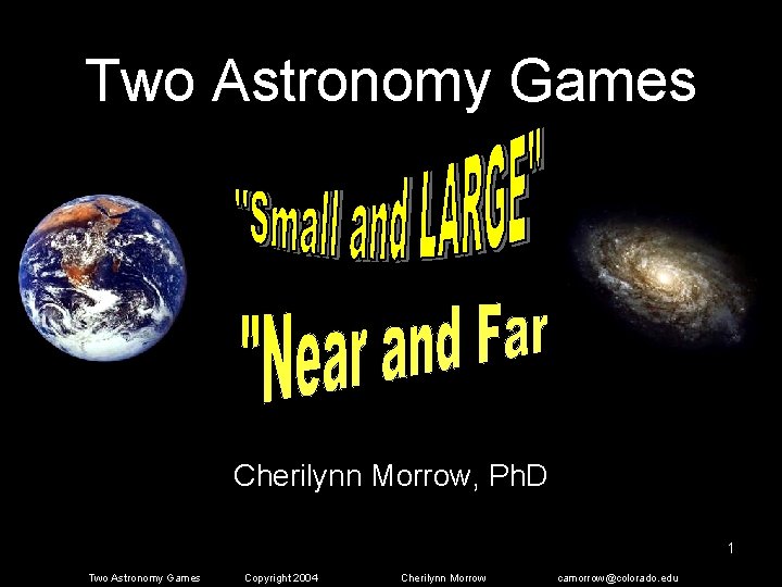 Two Astronomy Games Cherilynn Morrow, Ph. D 1 Two Astronomy Games Copyright 2004 Cherilynn