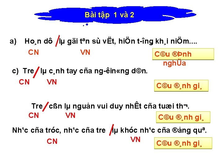Bài tập 1 và 2 a) Ho¸n dô lµ gäi tªn sù vËt, hiÖn