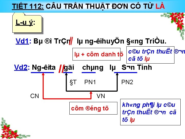 TIẾT 112: C U TRẦN THUẬT ĐƠN CÓ TỪ LÀ L u ý: Vd