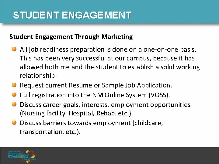 STUDENT ENGAGEMENT Student Engagement Through Marketing All job readiness preparation is done on a STUDENT ENGAGEMENT Student Engagement Through Marketing All job readiness preparation is done on a